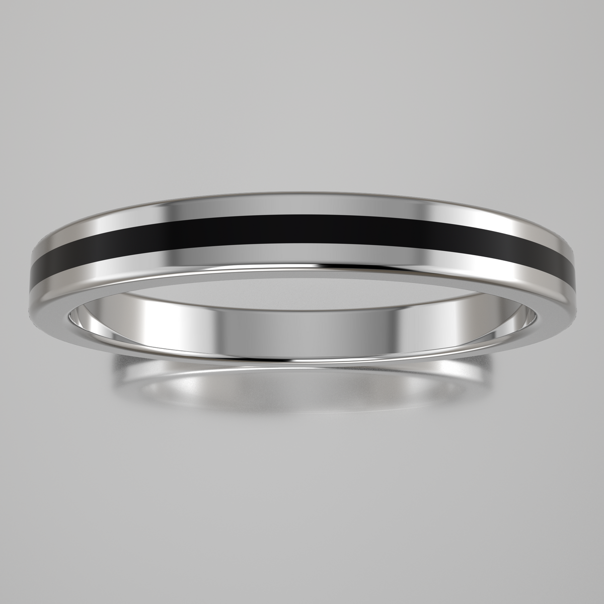 Polished Sterling Silver 2.5mm Stacking Ring Black Resin