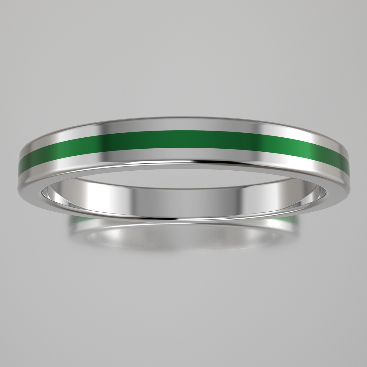 Polished Sterling Silver 2.5mm Stacking Ring Green Resin