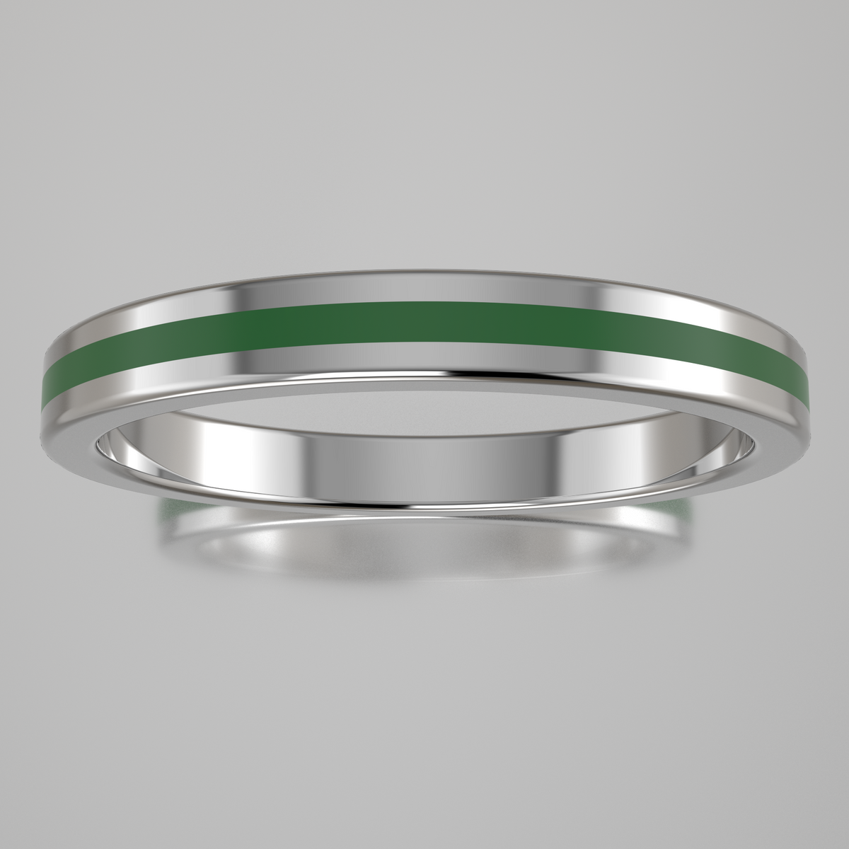 Polished Sterling Silver 2.5mm Stacking Ring Transparent Green Resin