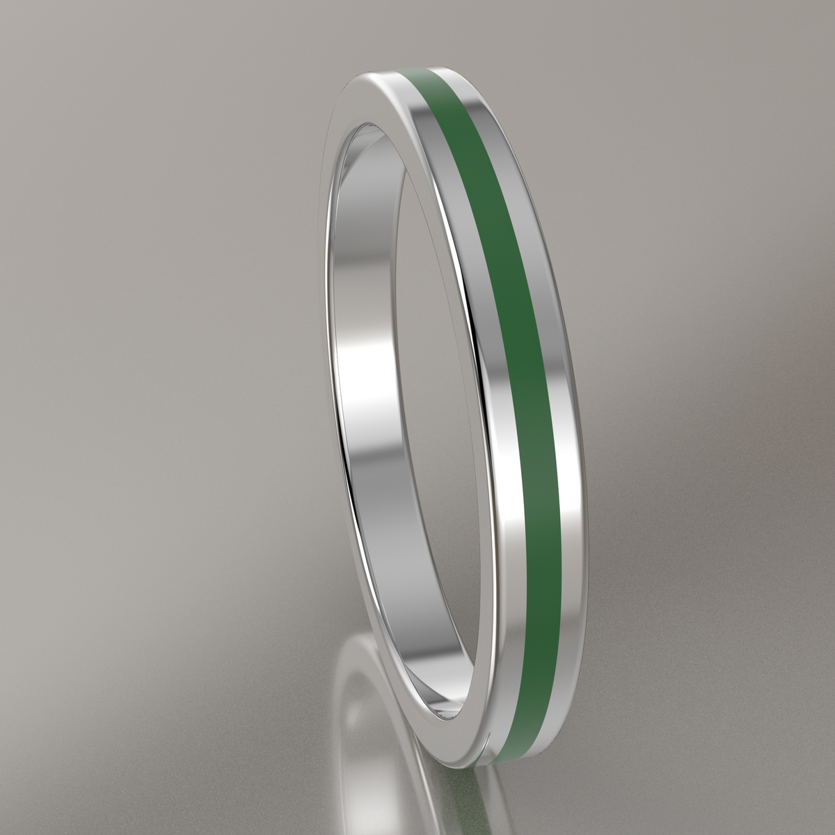 Polished Sterling Silver 2.5mm Stacking Ring Transparent Green Resin