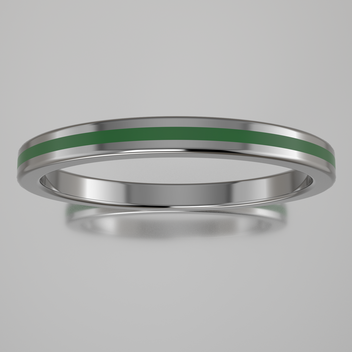 Polished Sterling Silver 2mm Stacking Ring Transparent Green Resin