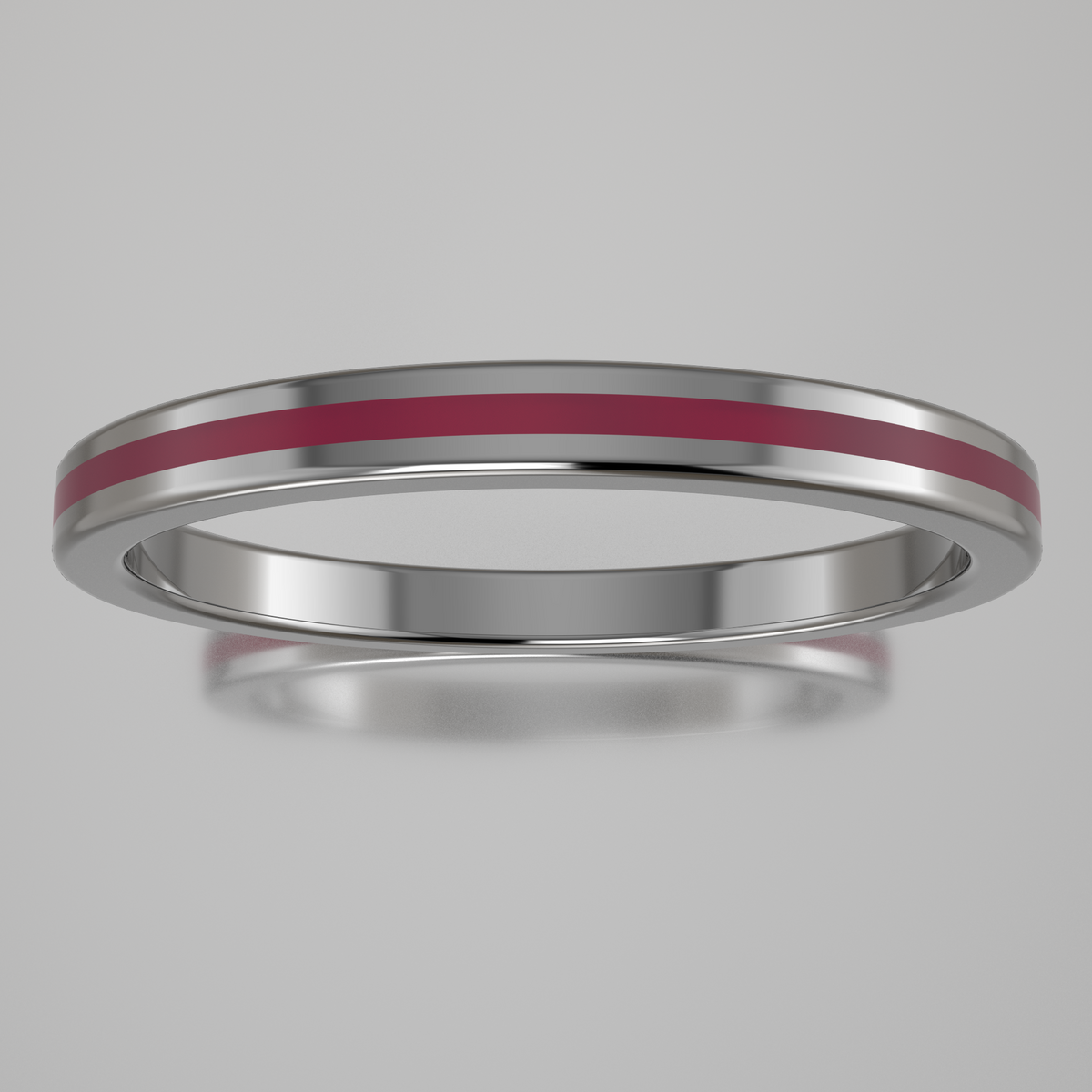 Polished Sterling Silver 2mm Stacking Ring Transparent Pink Resin