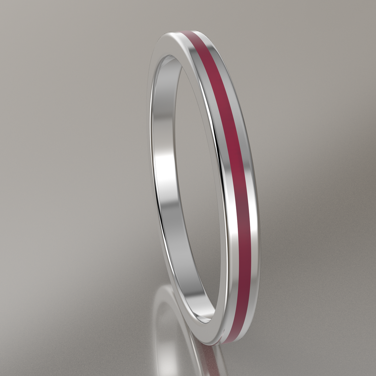 Polished Sterling Silver 2mm Stacking Ring Transparent Pink Resin