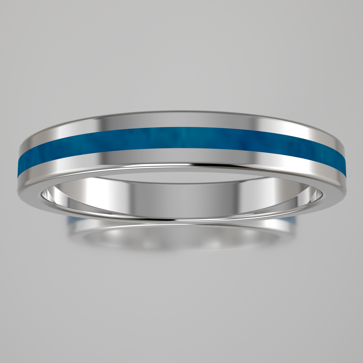 Polished Sterling Silver 3mm Stacking Ring Blue Swirl Resin