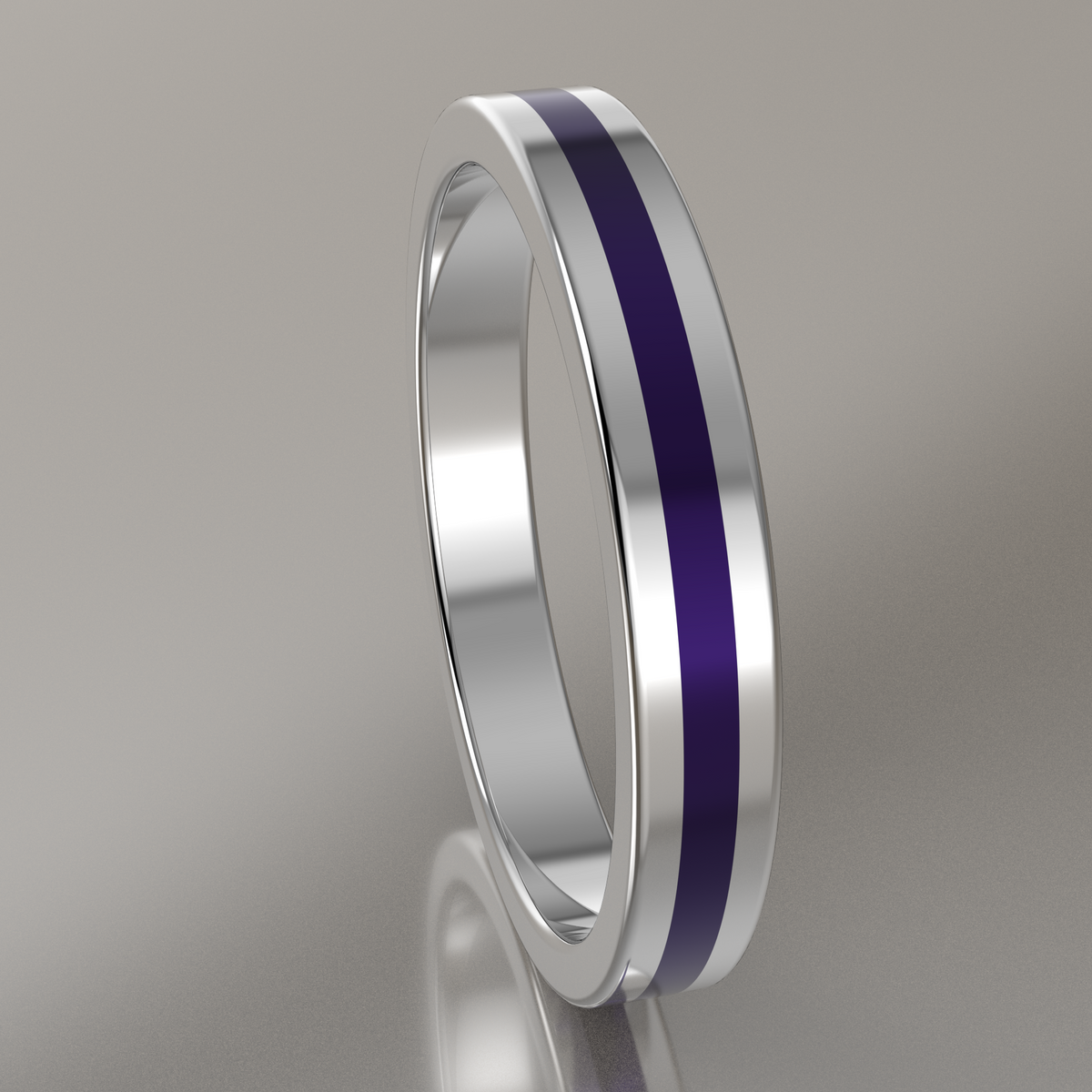 Polished Sterling Silver 3mm Stacking Ring Purple Resin