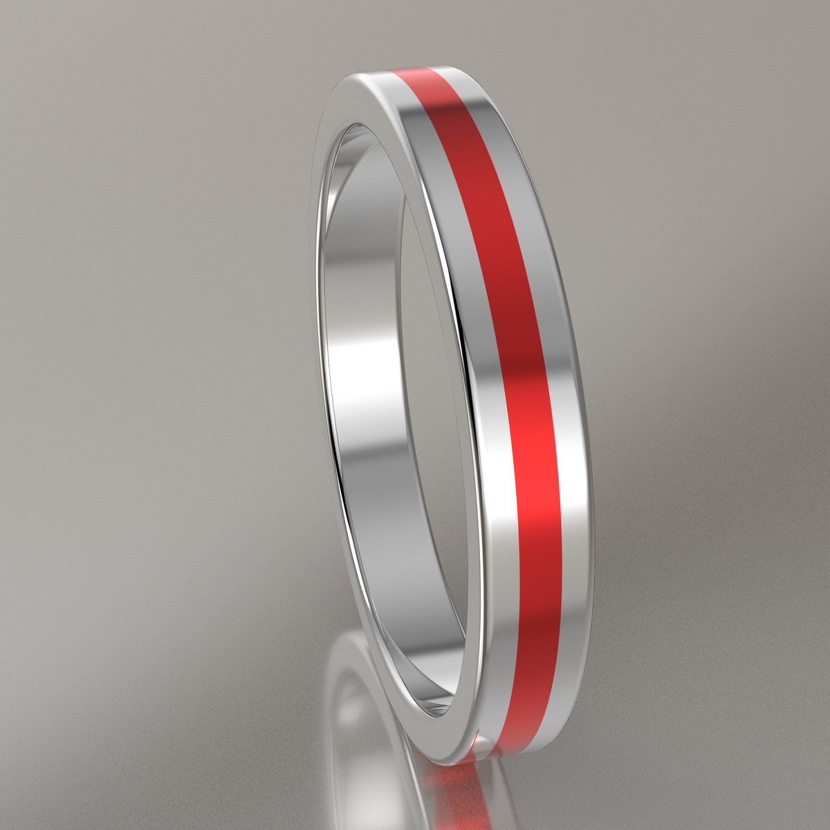 Polished Sterling Silver 3mm Stacking Ring Red Resin