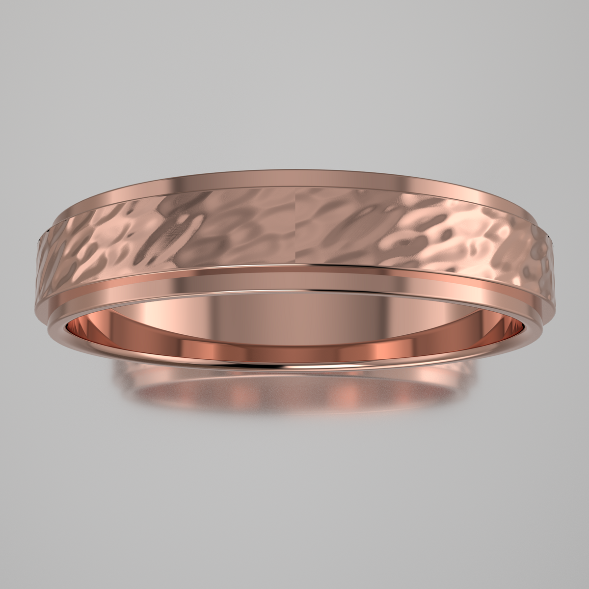 Hammered Rose Gold 4mm Step Edge Wedding Band