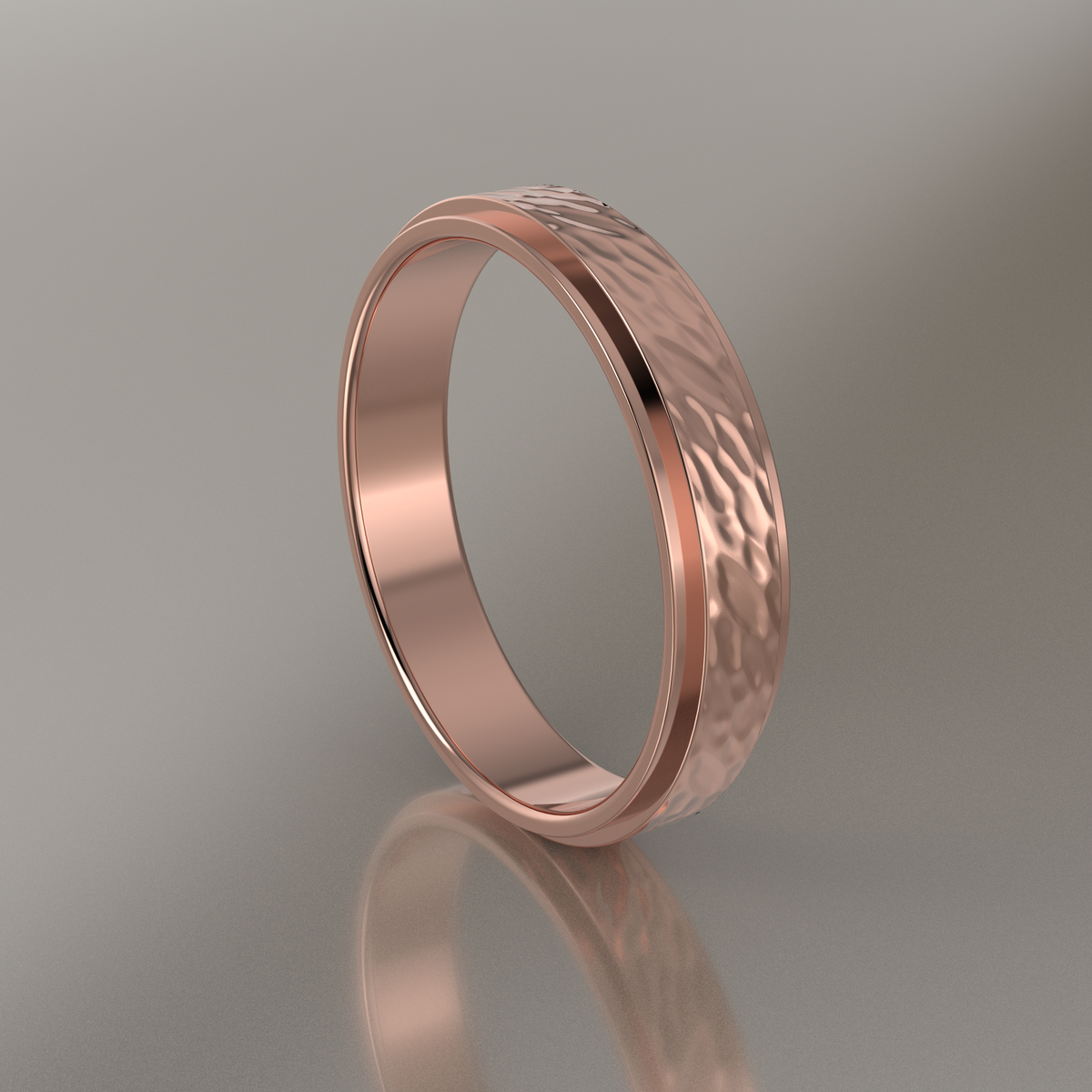 Hammered Rose Gold 4mm Step Edge Wedding Band