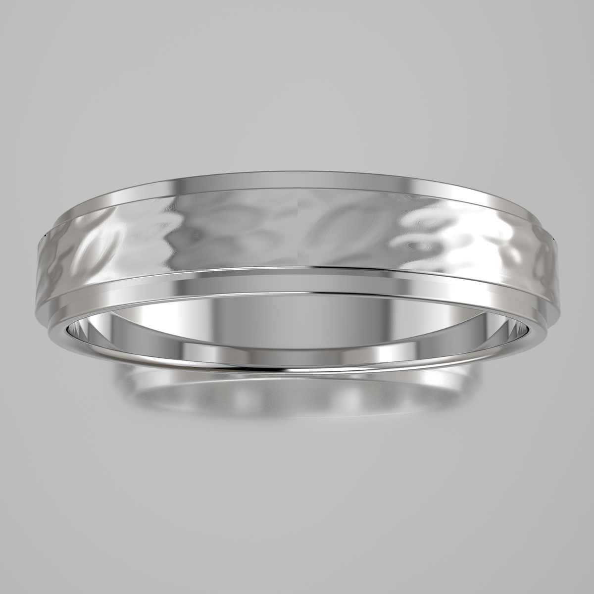 Hammered White Gold 4mm Step Edge Wedding Band