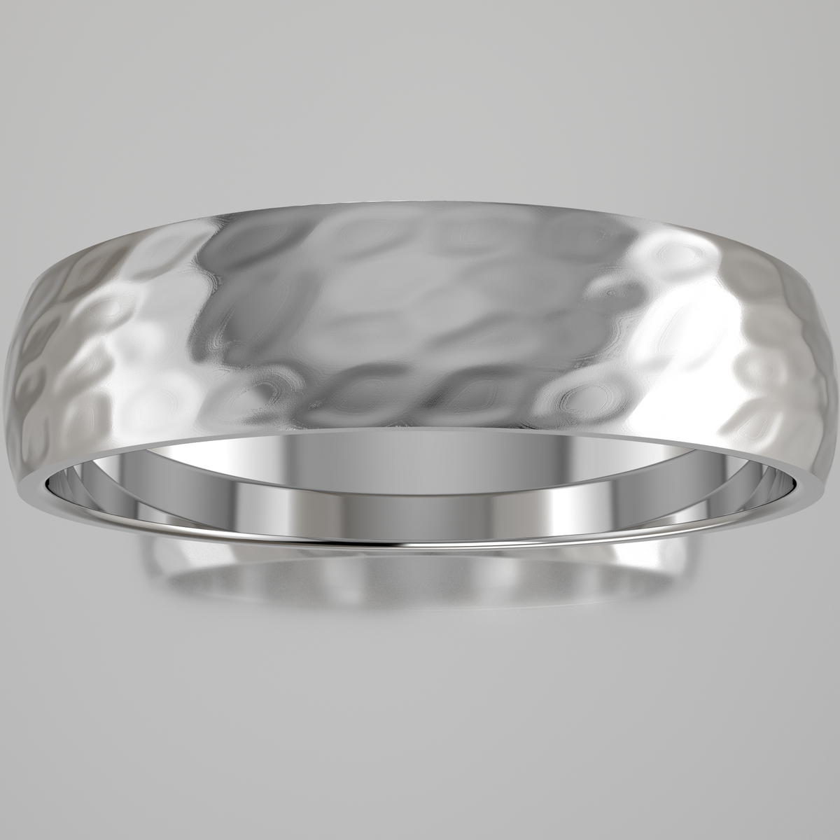 Hammered White Gold 5mm Domed Wedding Band