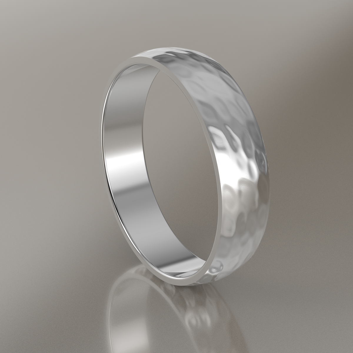 Hammered White Gold 5mm Domed Wedding Band