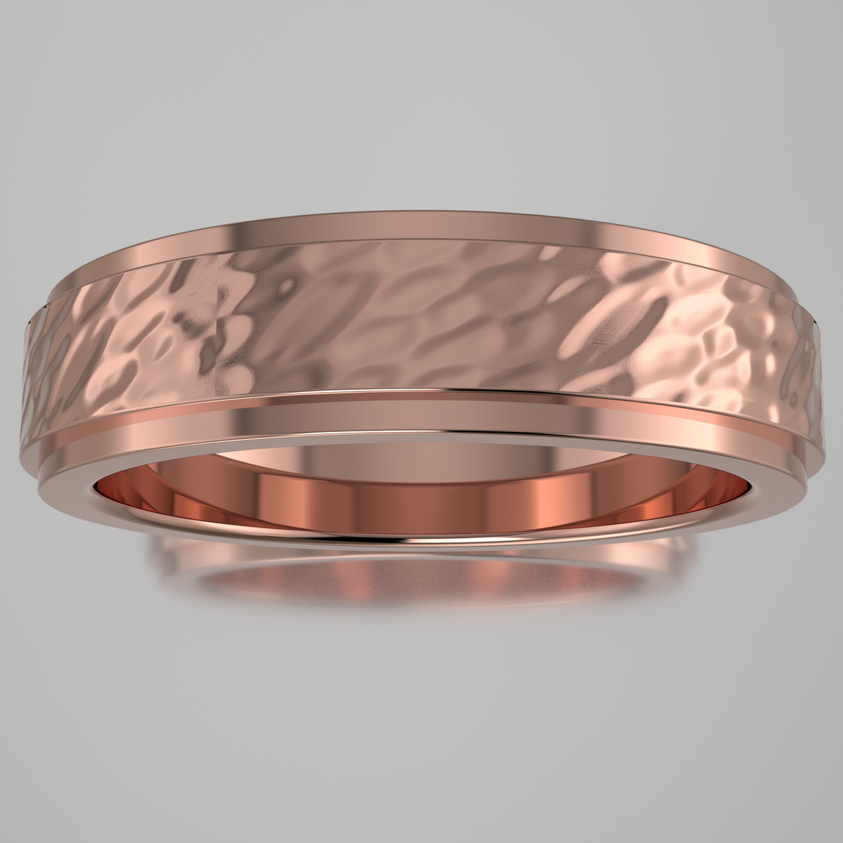 Hammered Rose Gold 5mm Step Edge Wedding Band