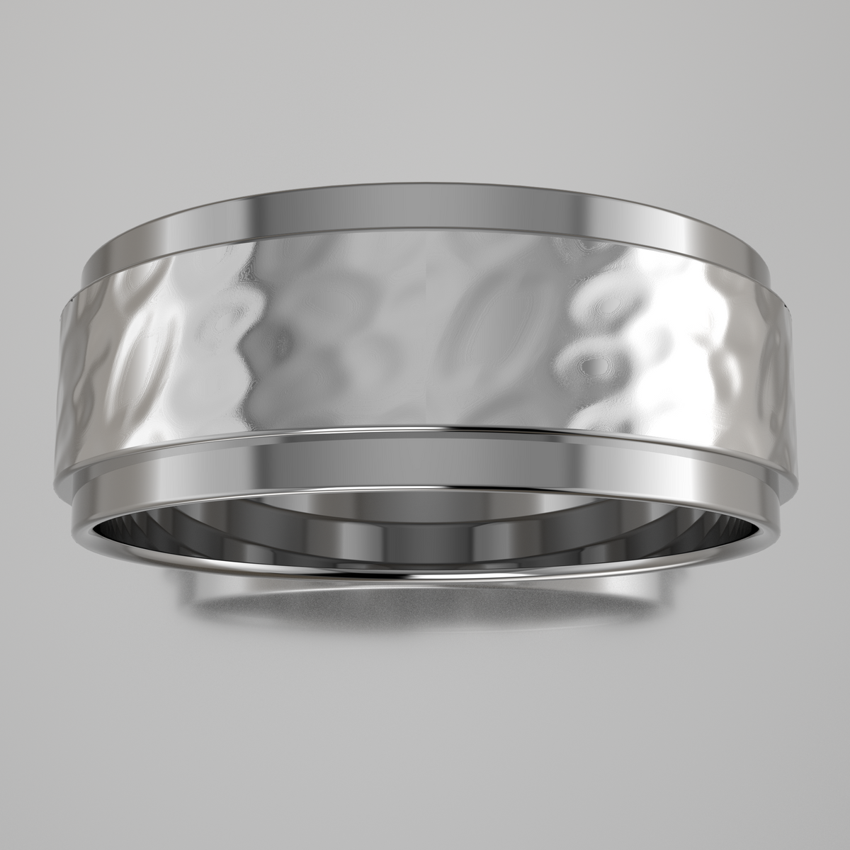 Hammered White Gold 7mm Step Edge Wedding Band
