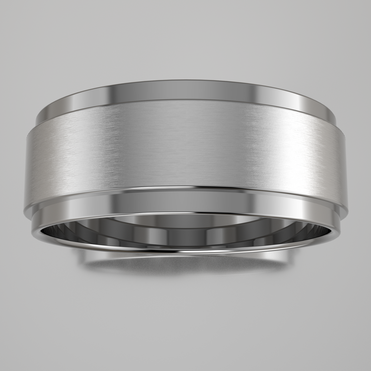 Brushed White Gold 7mm Step Edge Wedding Band