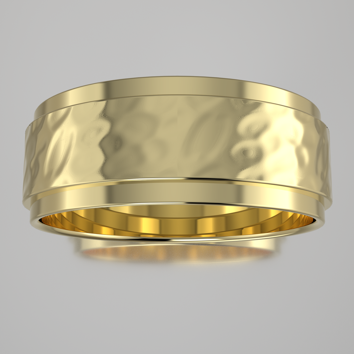 Hammered Yellow Gold 7mm Step Edge Wedding Band