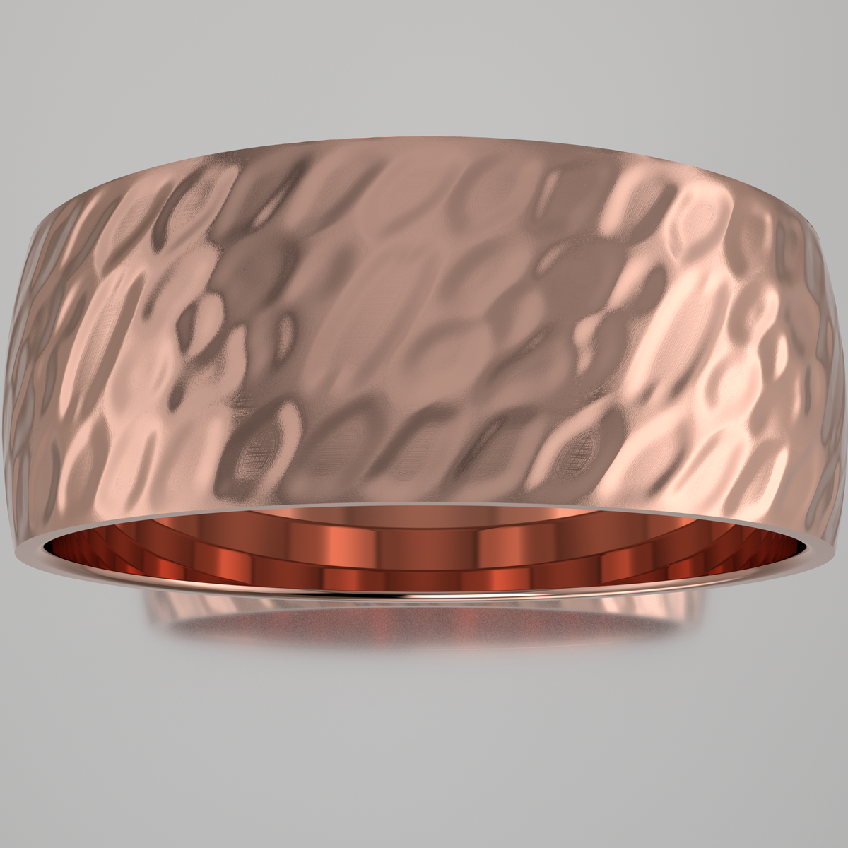 Hammered Rose Gold 9mm Domed Wedding Band