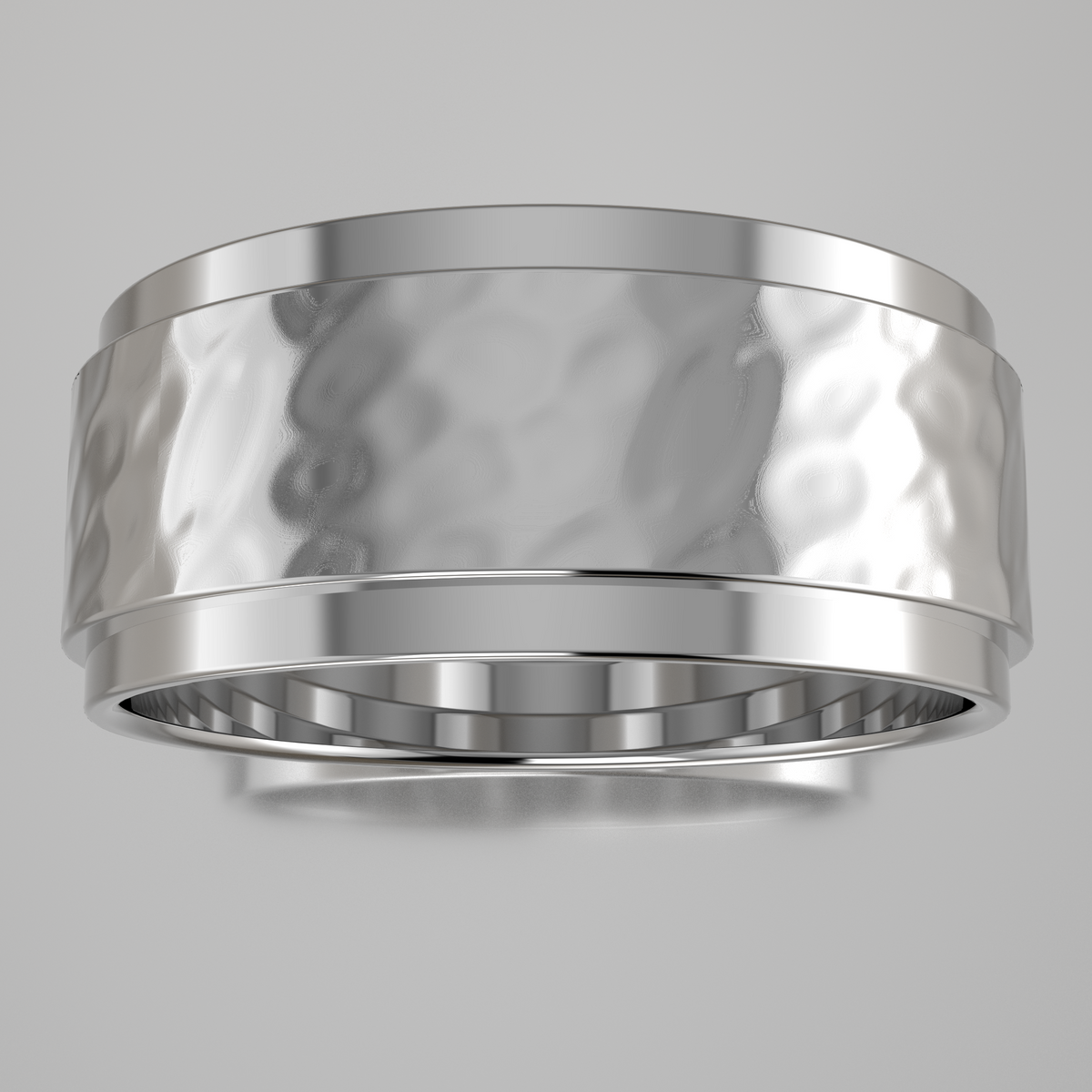 Hammered White Gold 8mm Step Edge Wedding Band