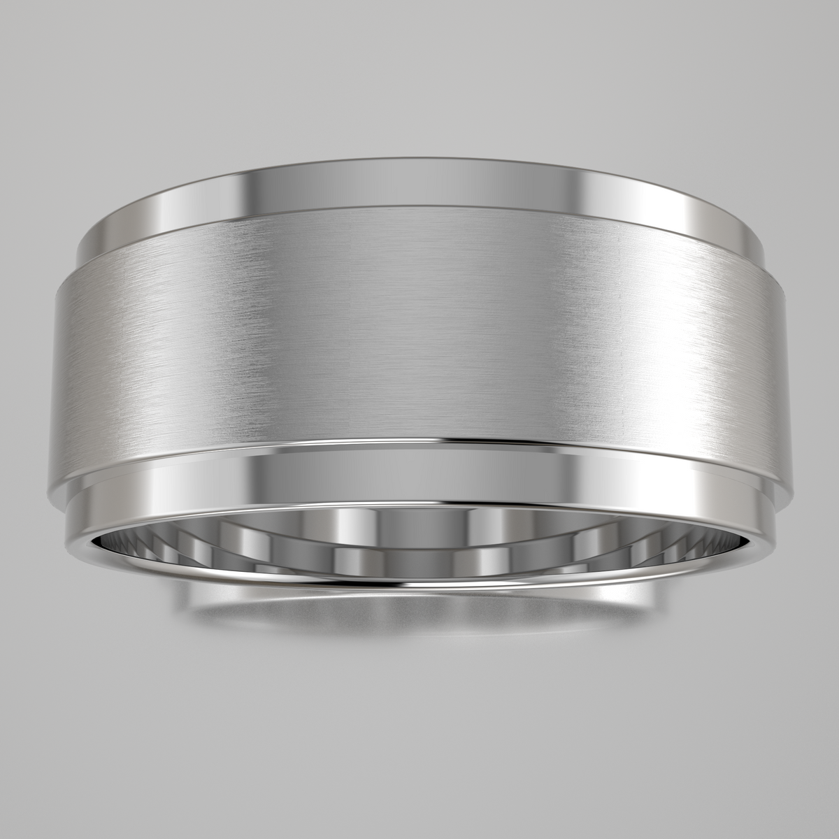 Brushed White Gold 8mm Step Edge Wedding Band