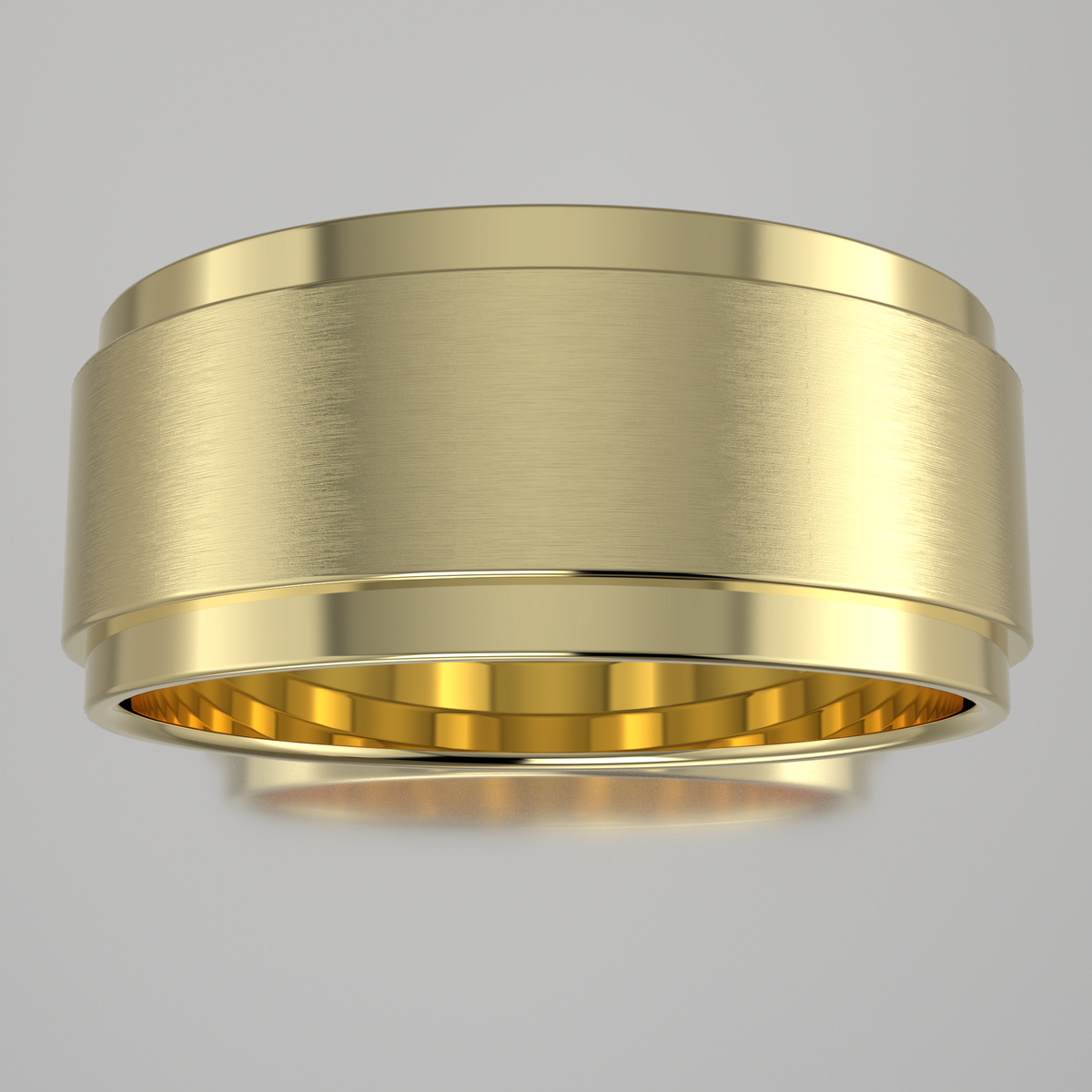 Brushed Yellow Gold 8mm Step Edge Wedding Band