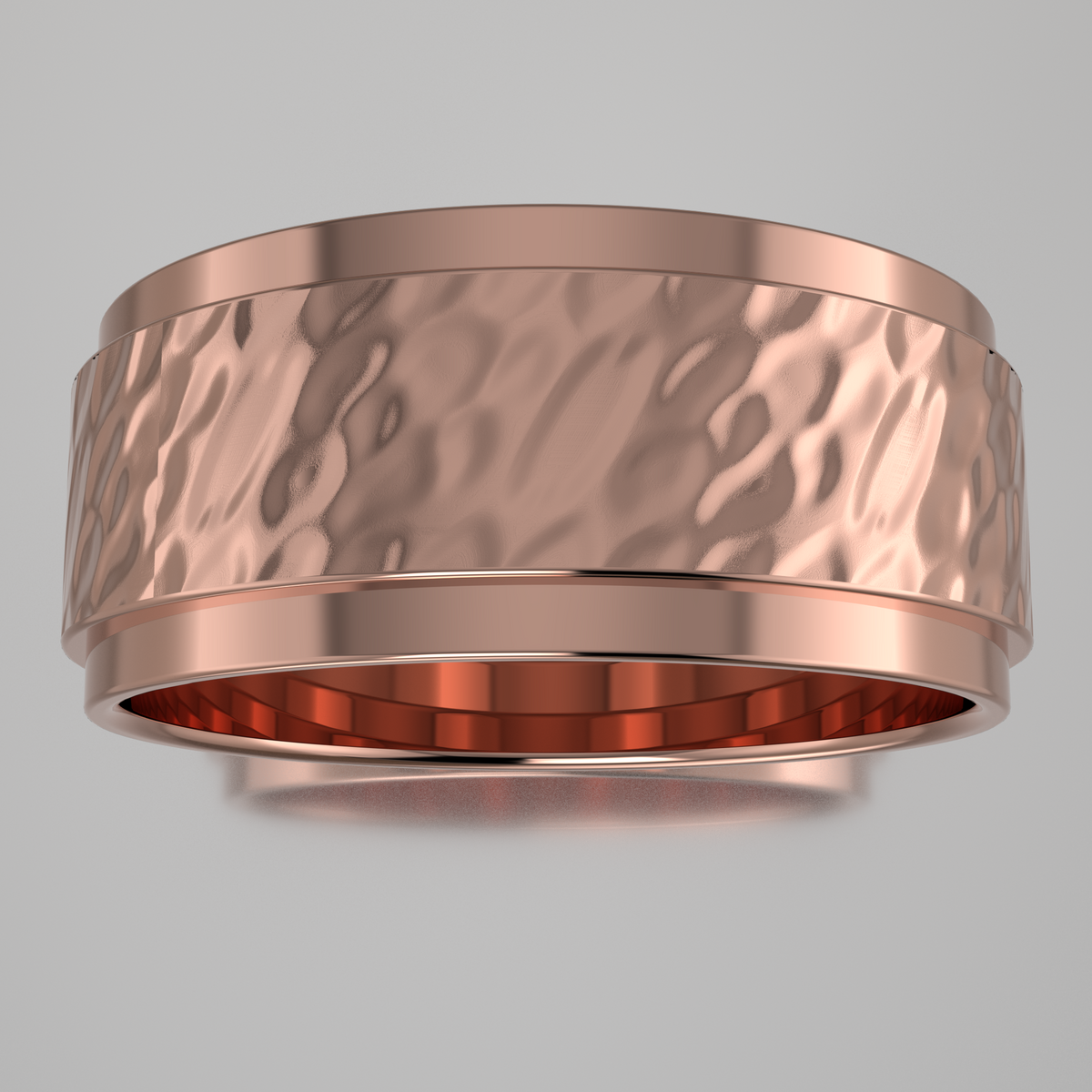 Hammered Rose Gold 8mm Step Edge Wedding Band