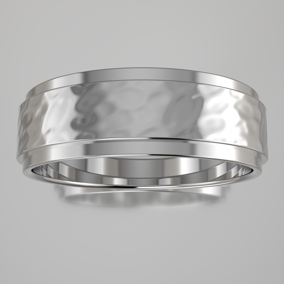 Hammered White Gold 6mm Step Edge Wedding Band