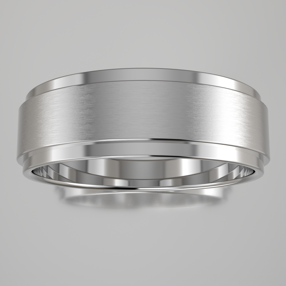 Brushed White Gold 6mm Step Edge Wedding Band