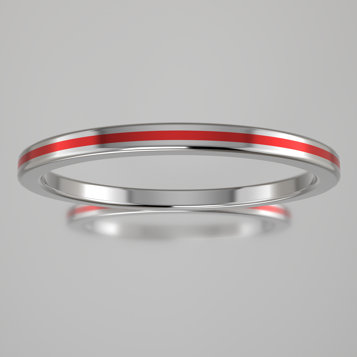Polished Sterling Silver 1.5mm Stacking Ring Red Resin