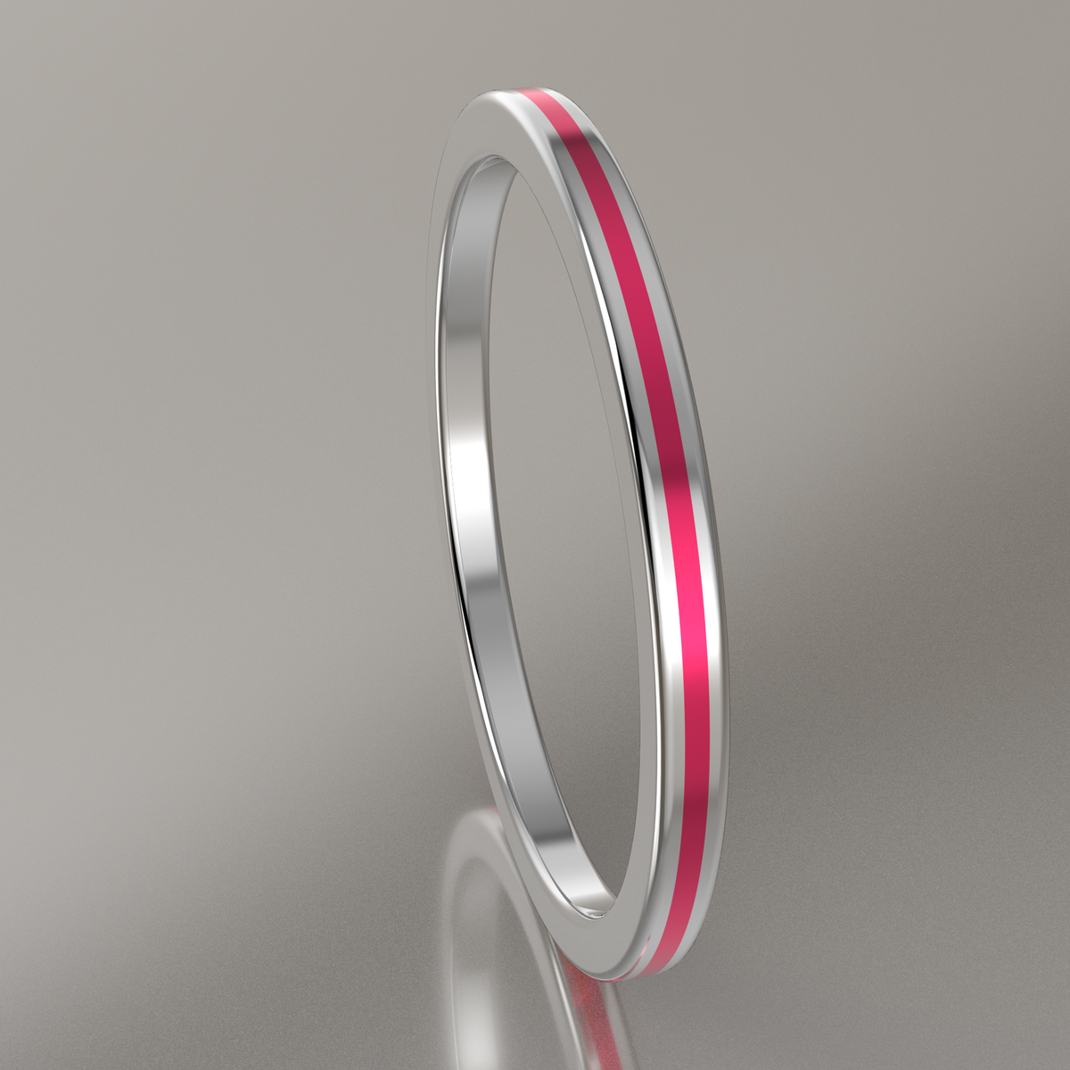 Polished Sterling Silver 1.5mm Stacking Ring Pink Resin