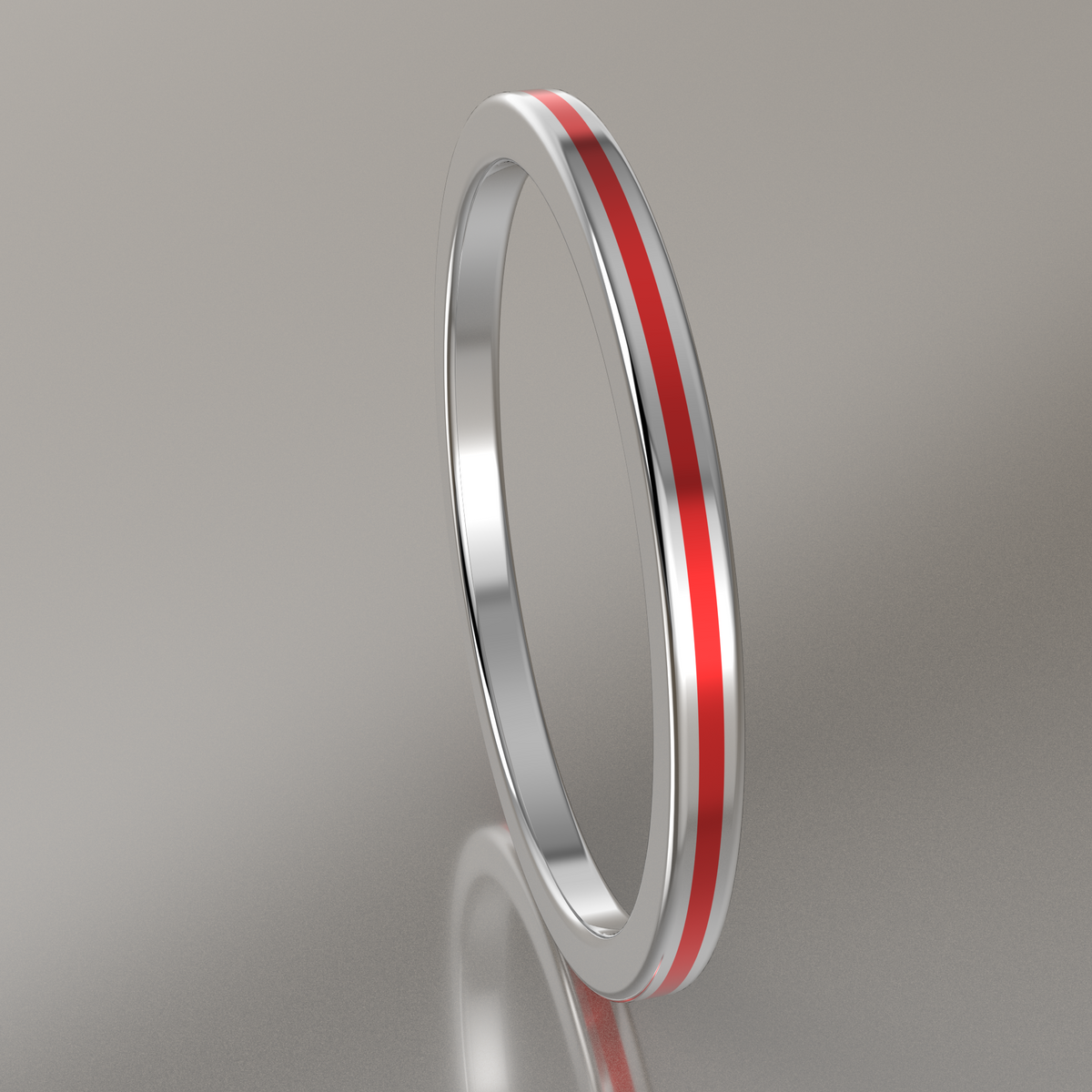 Polished Sterling Silver 1.5mm Stacking Ring Red Resin