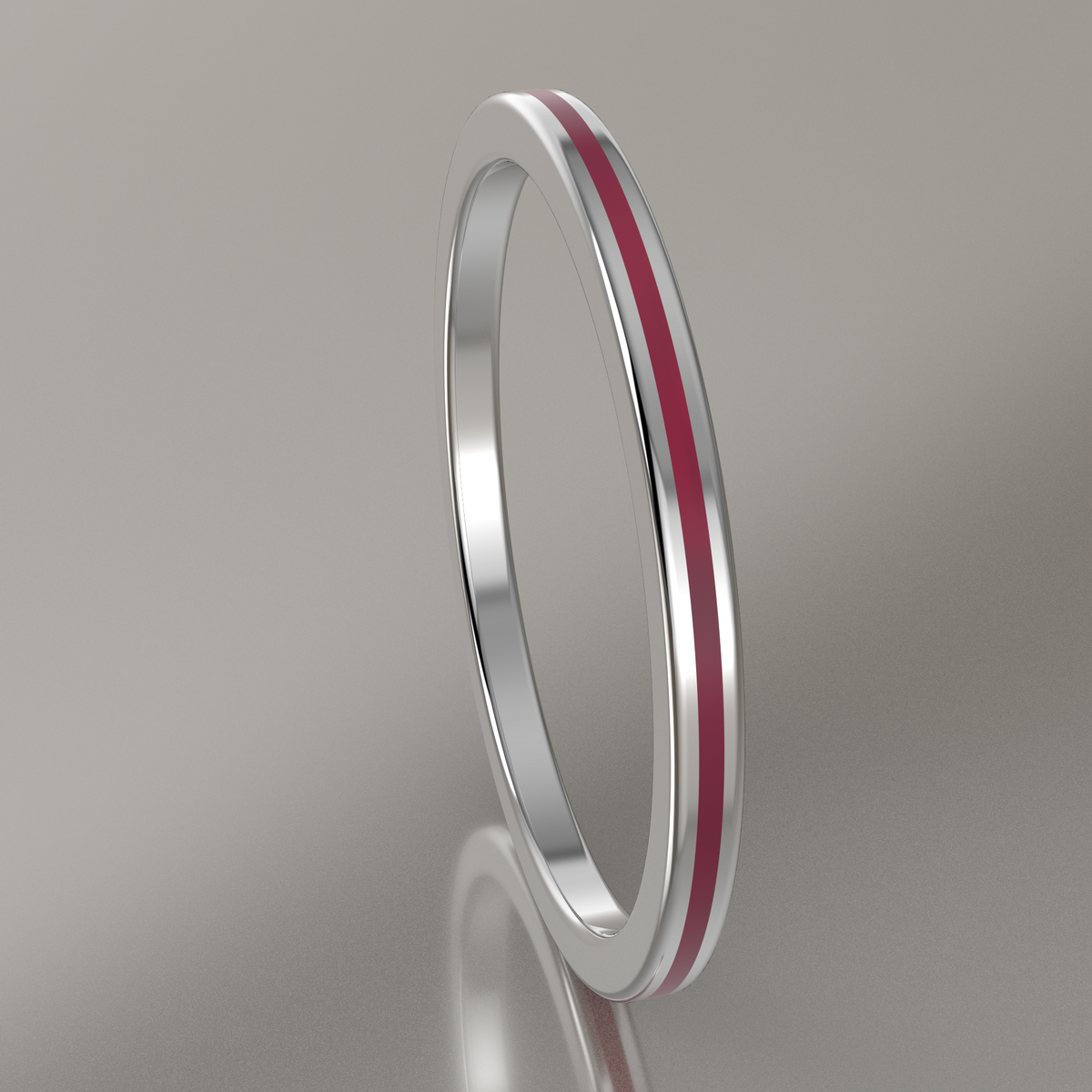 Polished Sterling Silver 1.5mm Stacking Ring Transparent Pink Resin
