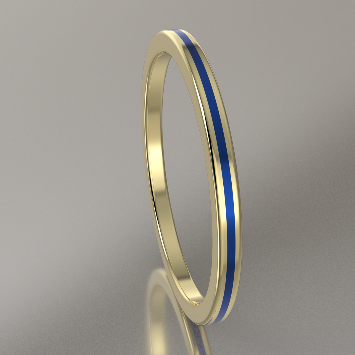 Polished Yellow Gold 1.5mm Stacking Ring Blue Resin
