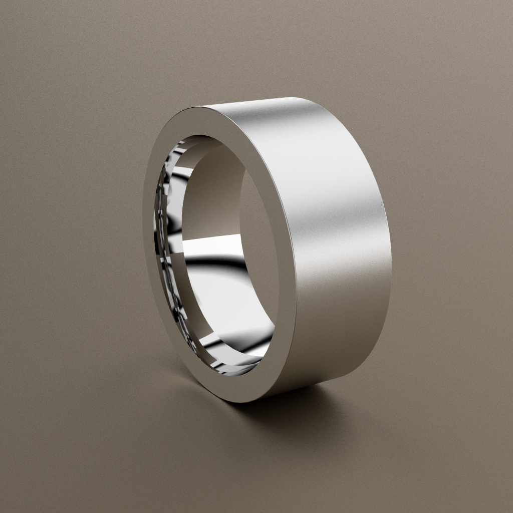 Brushed 18kt White Gold 10mm wide and 3mm Thick Flat Wedding Band