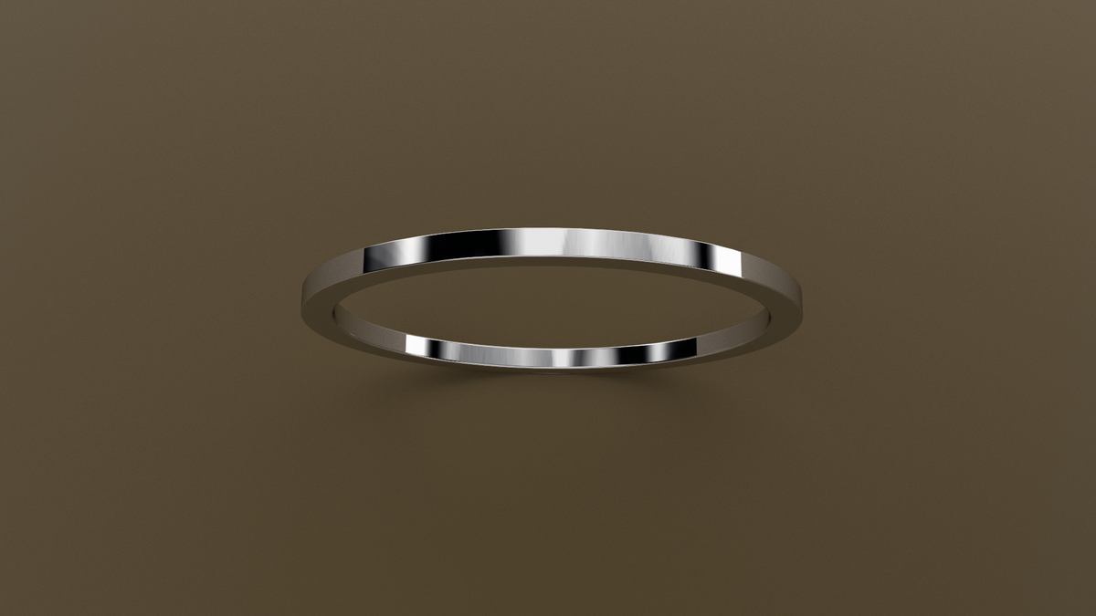 Polished White Gold 1mm Flat Wedding Band