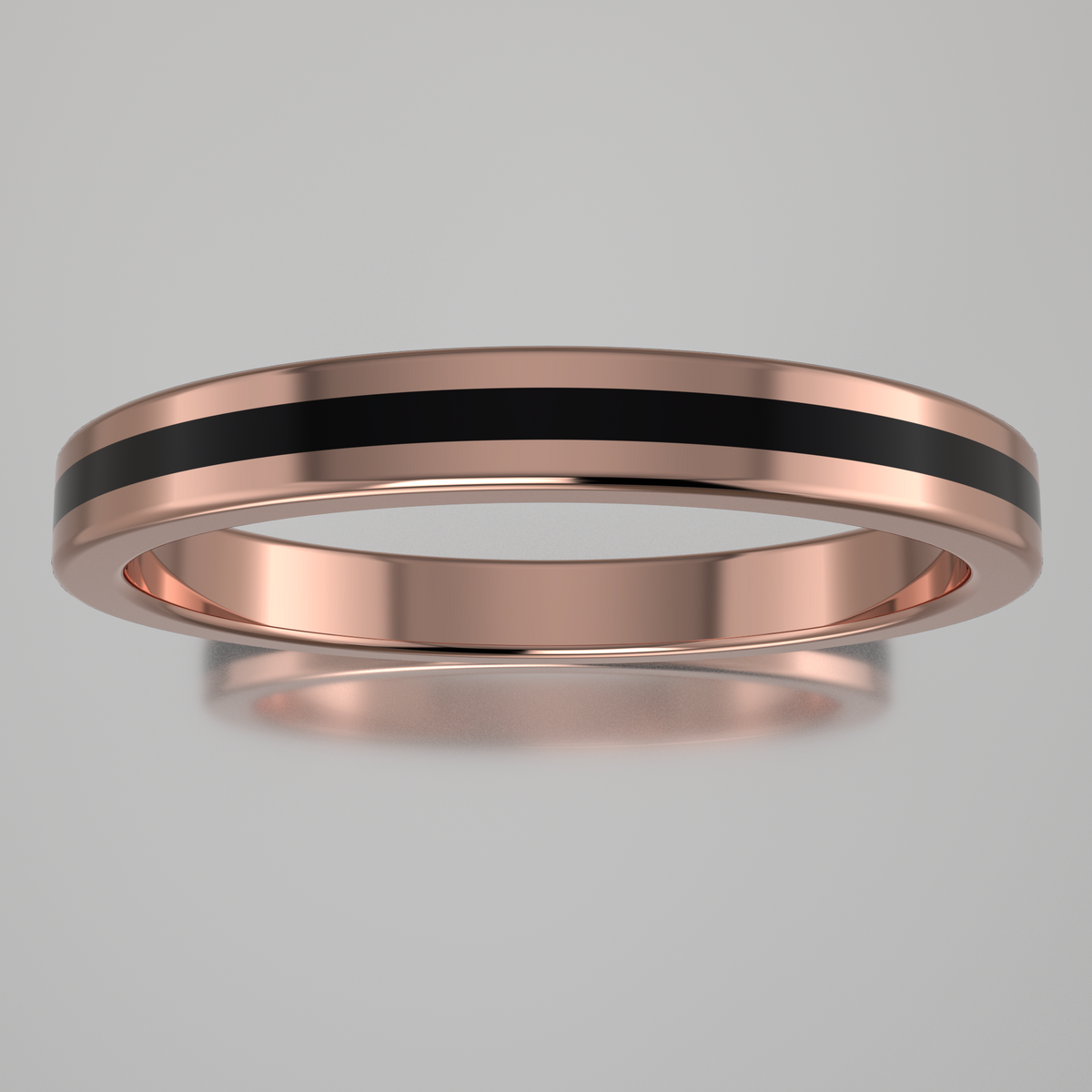 Polished Rose Gold 2.5mm Stacking Ring Black Resin