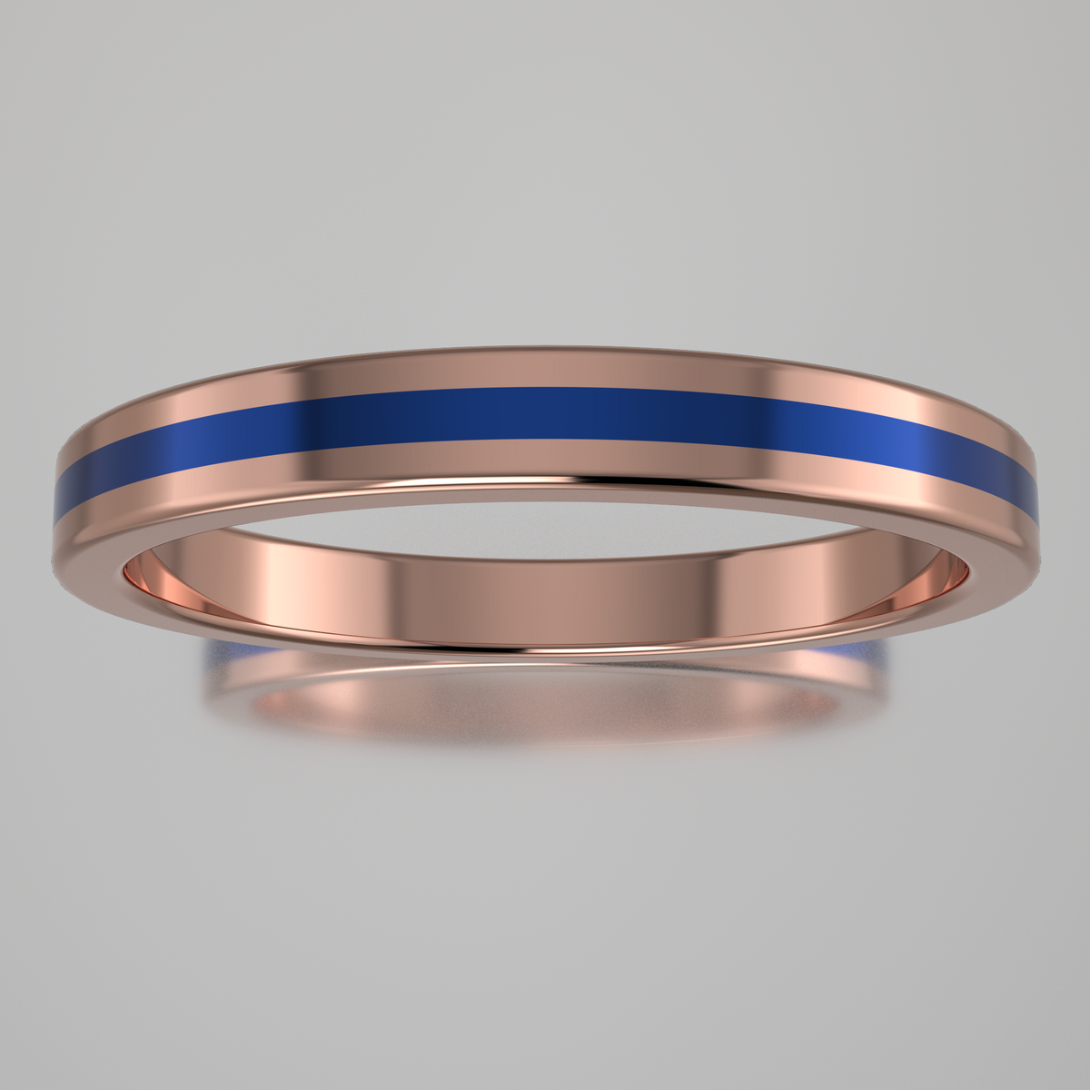 Polished Rose Gold 2.5mm Stacking Ring Blue Resin
