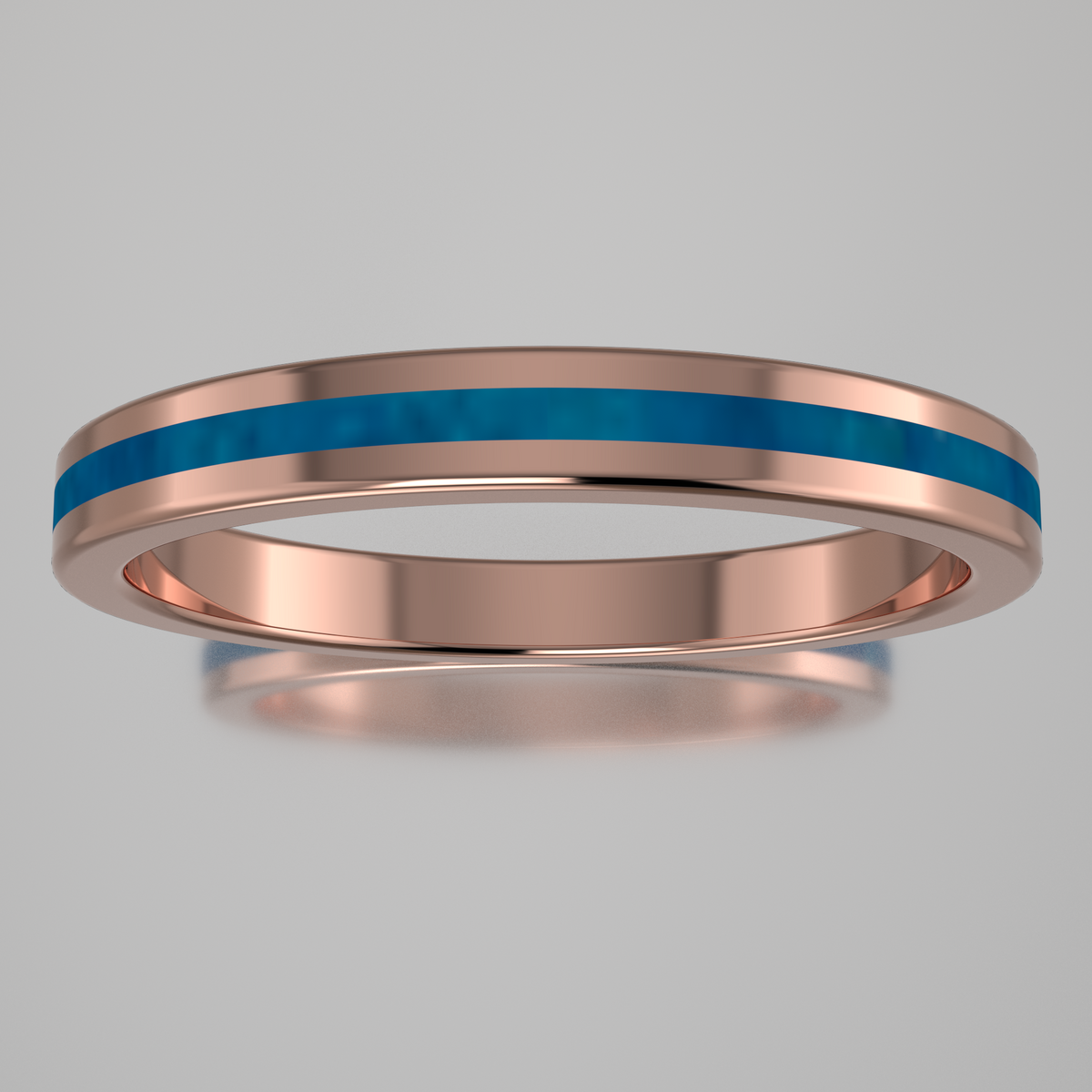Polished Rose Gold 2.5mm Stacking Ring Blue Swirl Resin