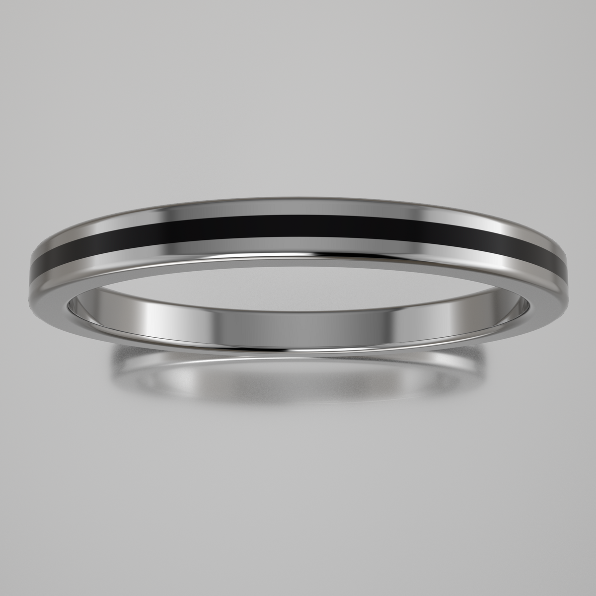 Polished Sterling Silver 2mm Stacking Ring Black Resin