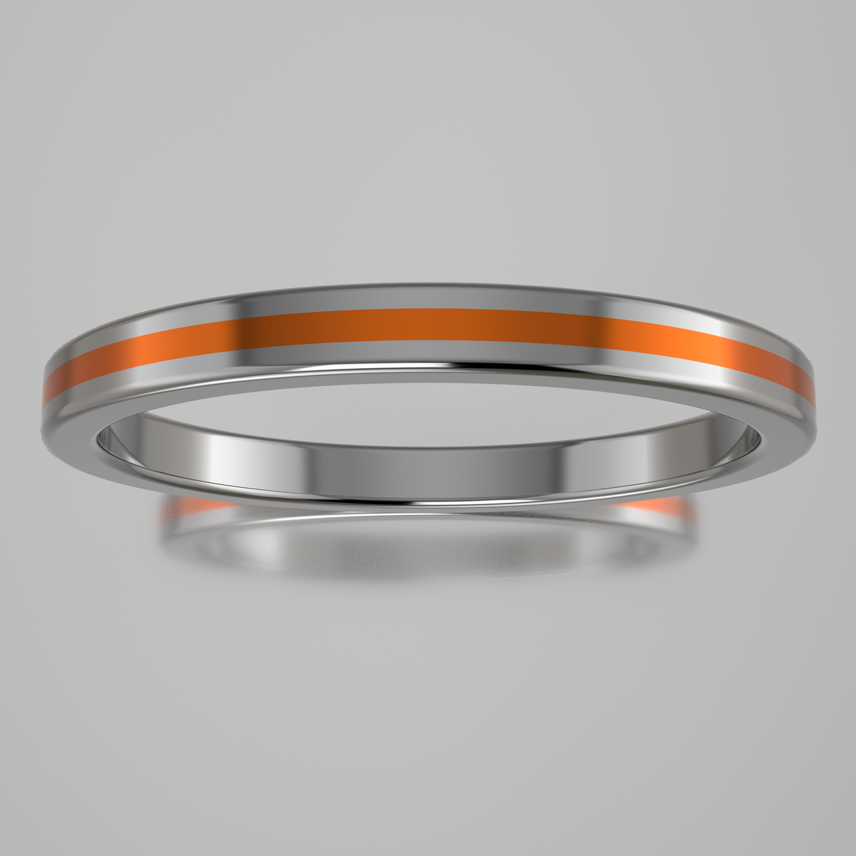 Polished Sterling Silver 2mm Stacking Ring Orange Resin