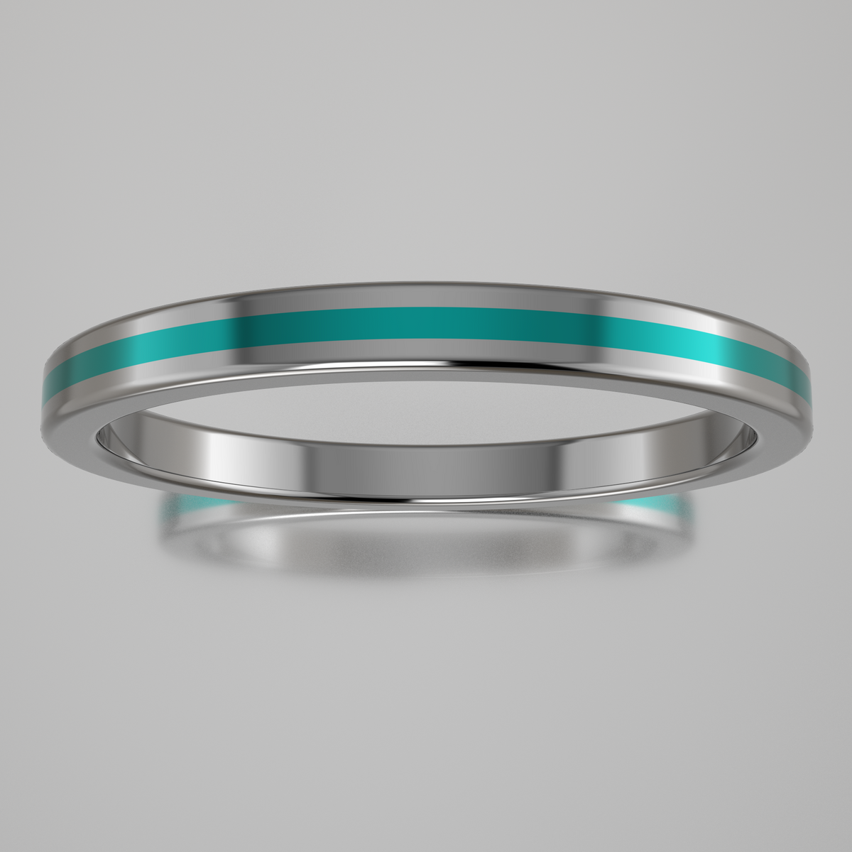 Polished White Gold 2mm Stacking Ring Turquoise Resin