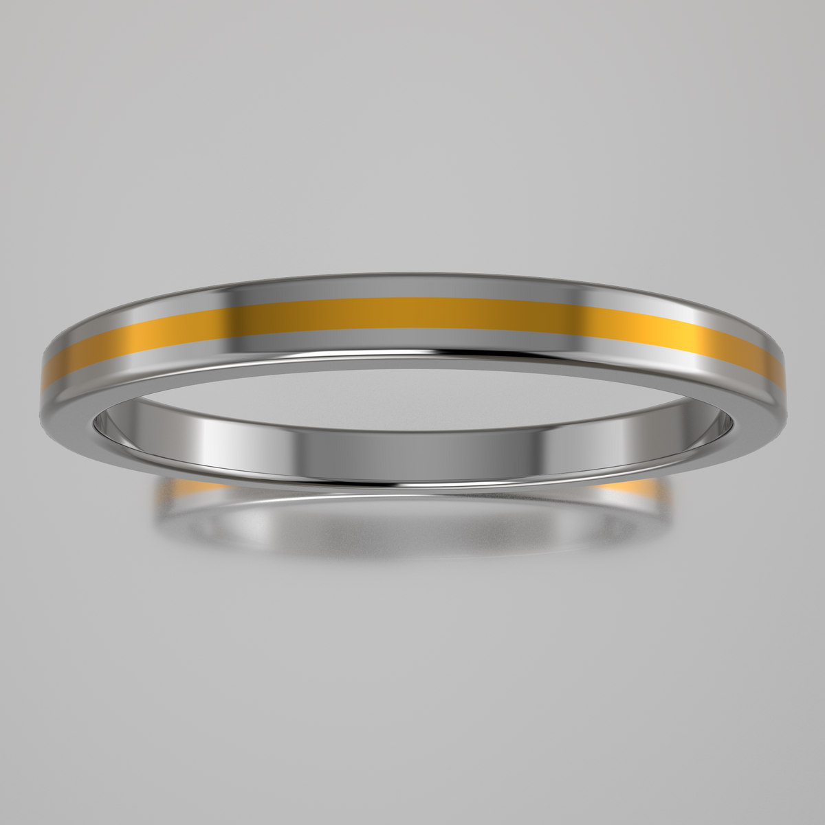 Polished White Gold 2mm Stacking Ring Yellow Resin