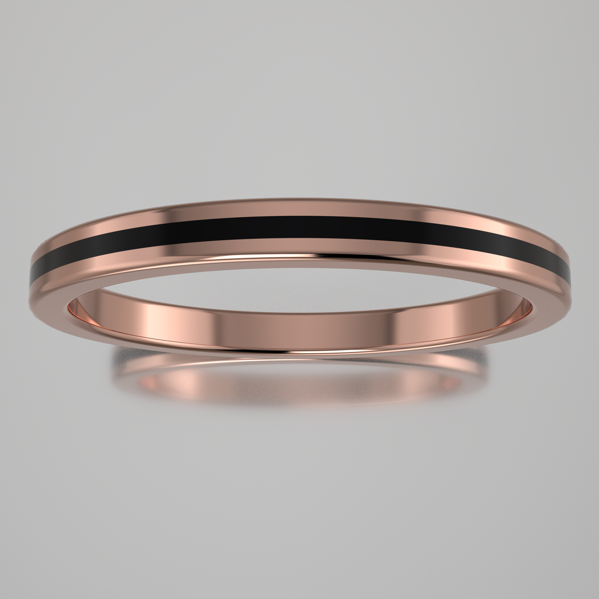 Polished Rose Gold 2mm Stacking Ring Black Resin