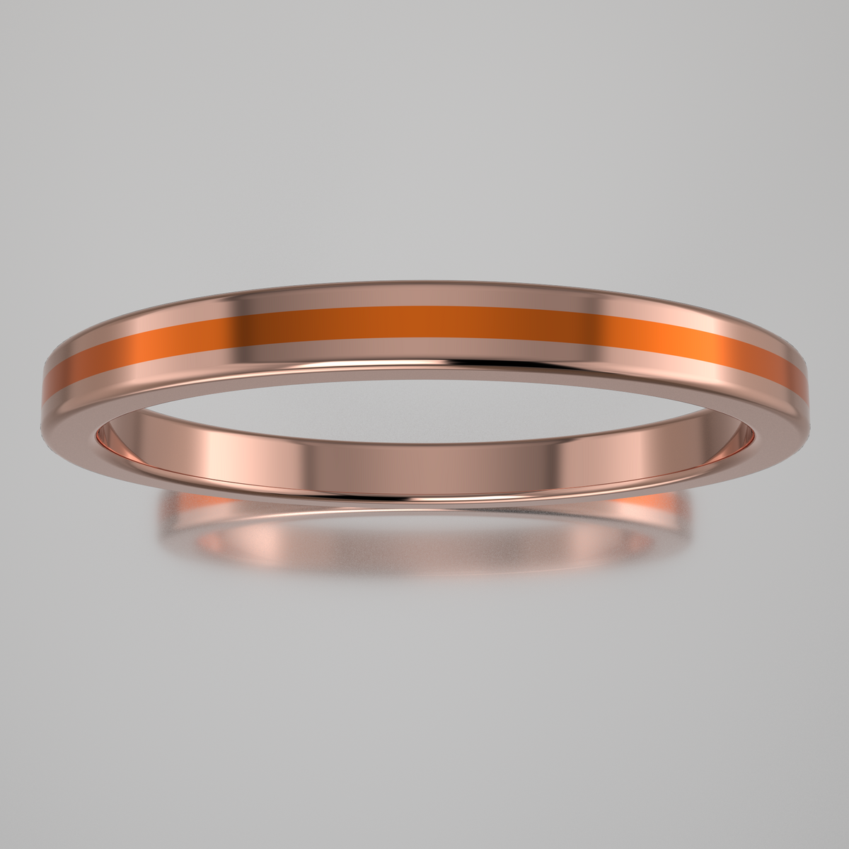 Polished Rose Gold 2mm Stacking Ring Orange Resin