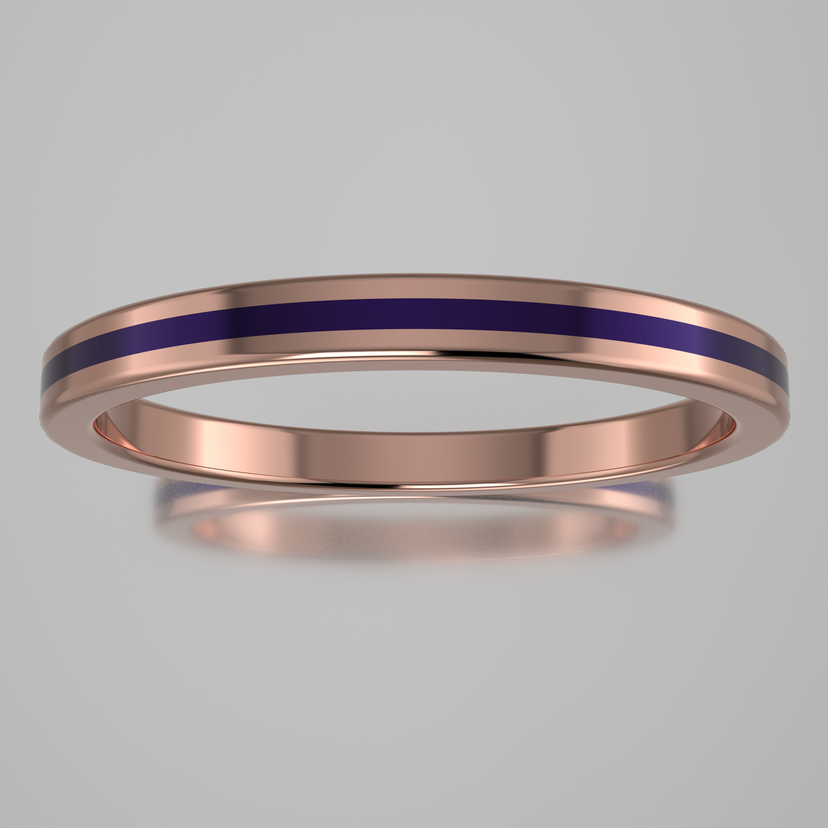 Polished Rose Gold 2mm Stacking Ring Purple Resin