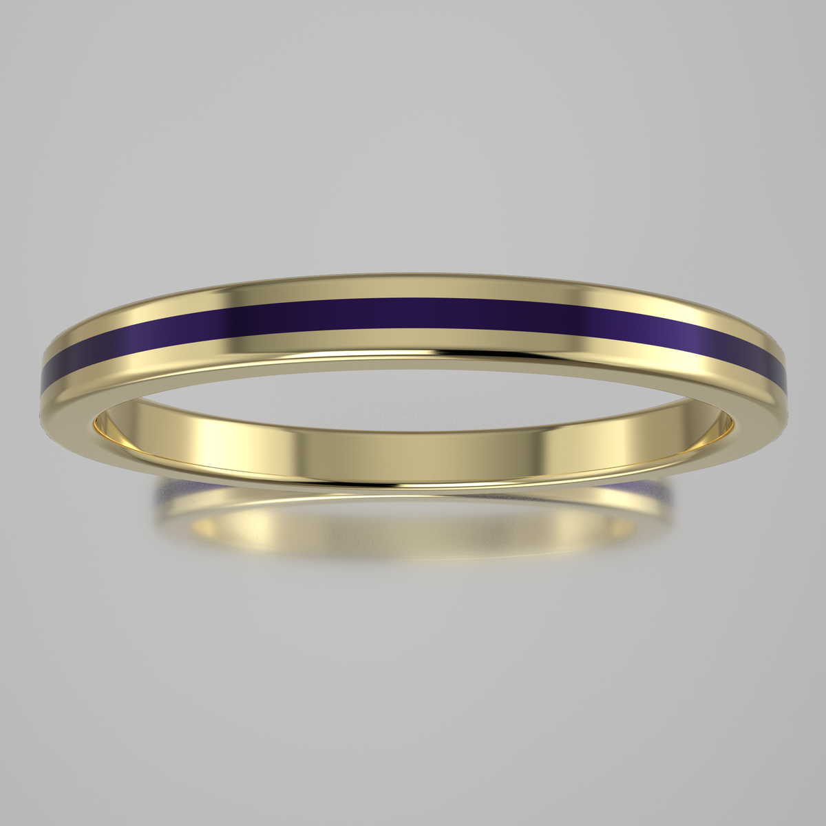 Polished Yellow Gold 2mm Stacking Ring Purple Resin
