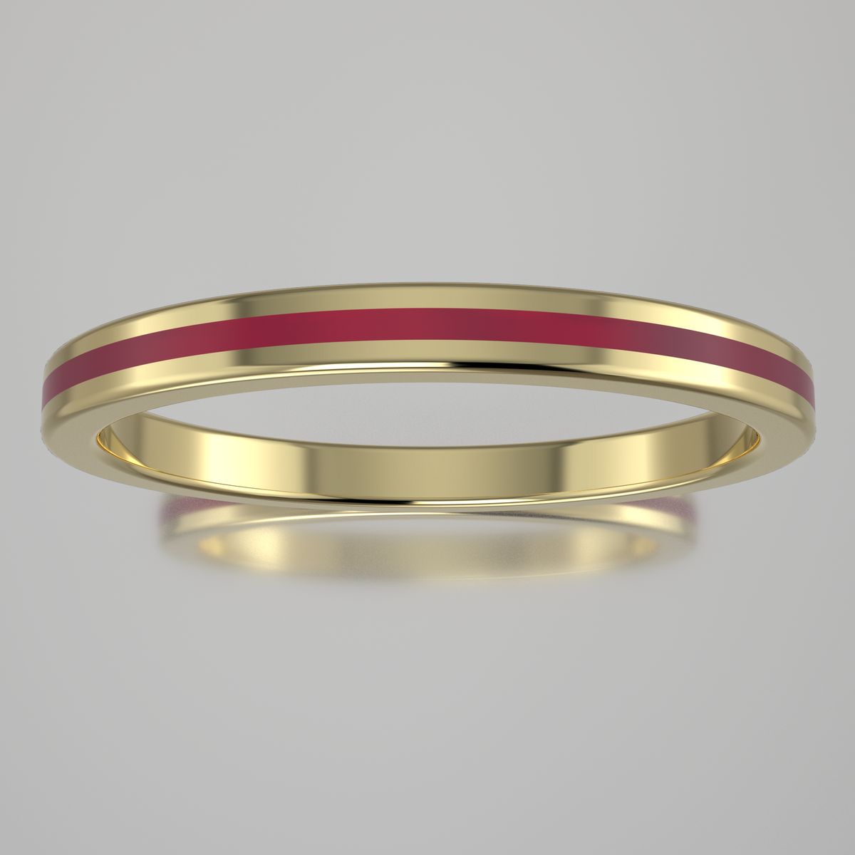 Polished Yellow Gold 2mm Stacking Ring Transparent Pink Resin