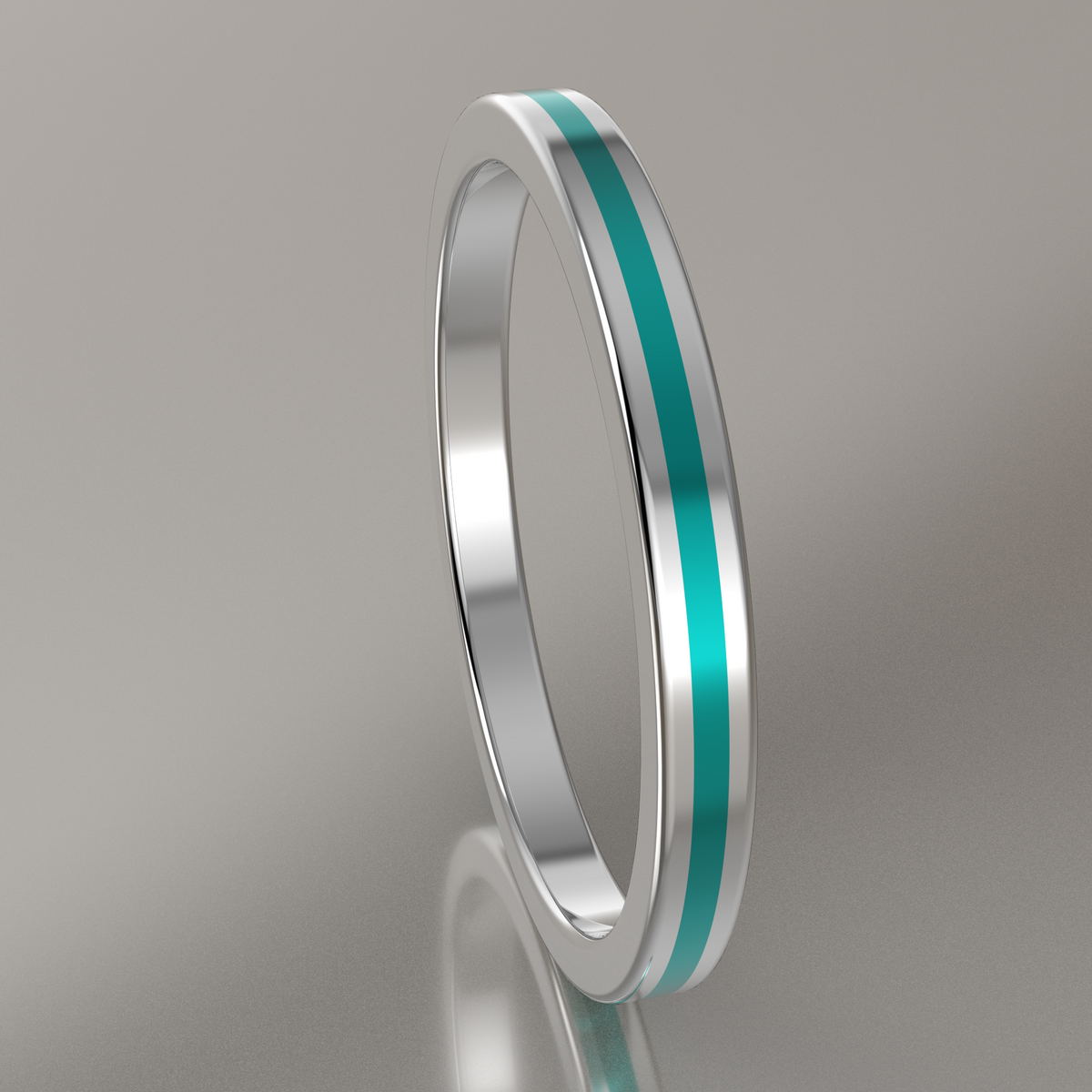 Polished White Gold 2mm Stacking Ring Turquoise Resin