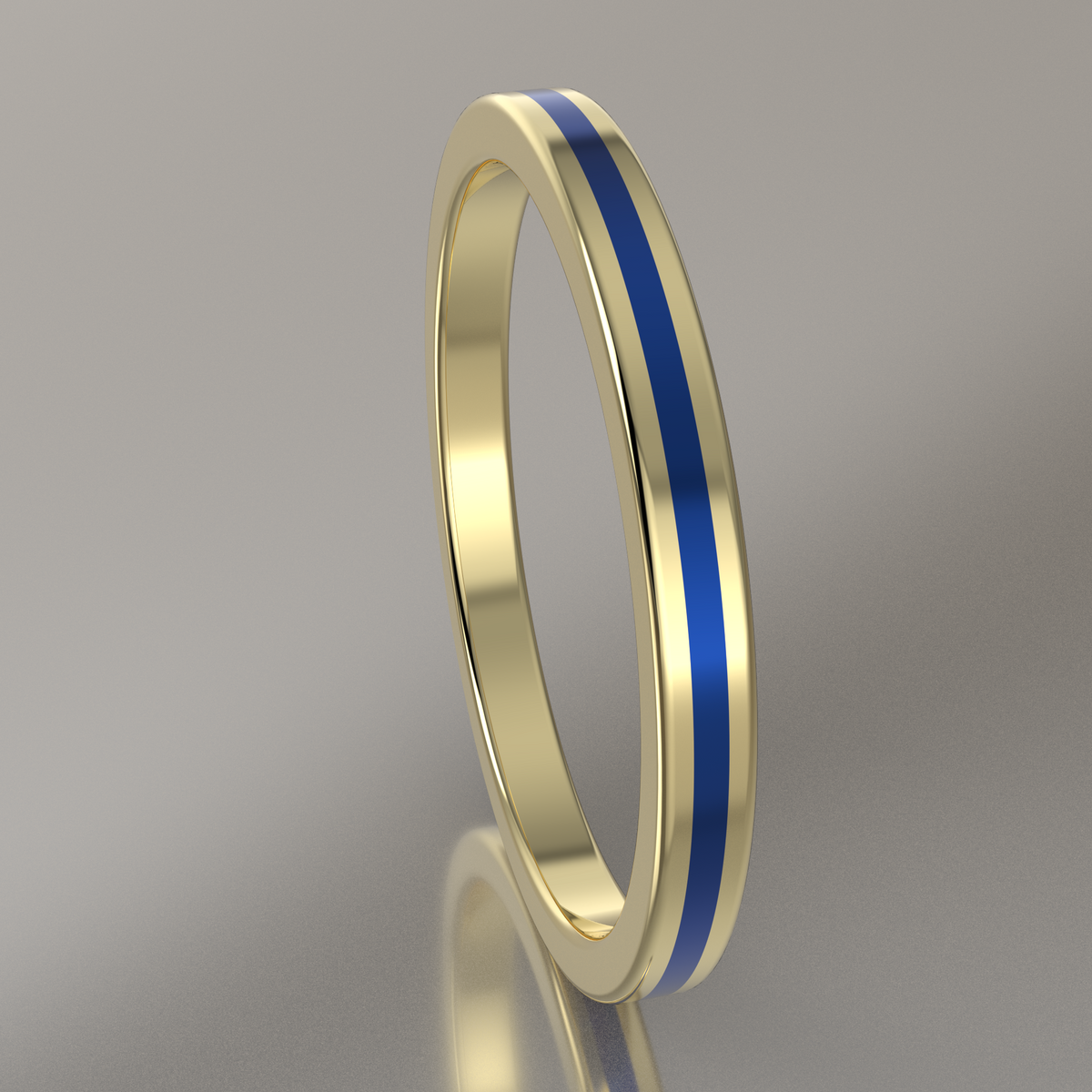 Polished Yellow Gold 2mm Stacking Ring Blue Resin
