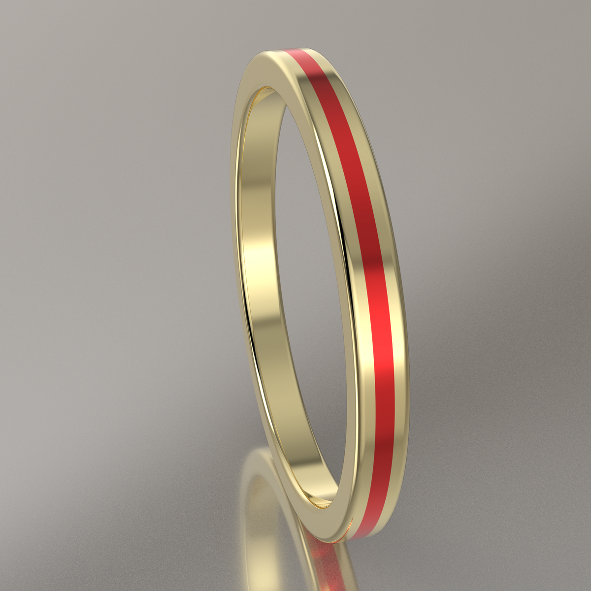 Polished Yellow Gold 2mm Stacking Ring Red Resin