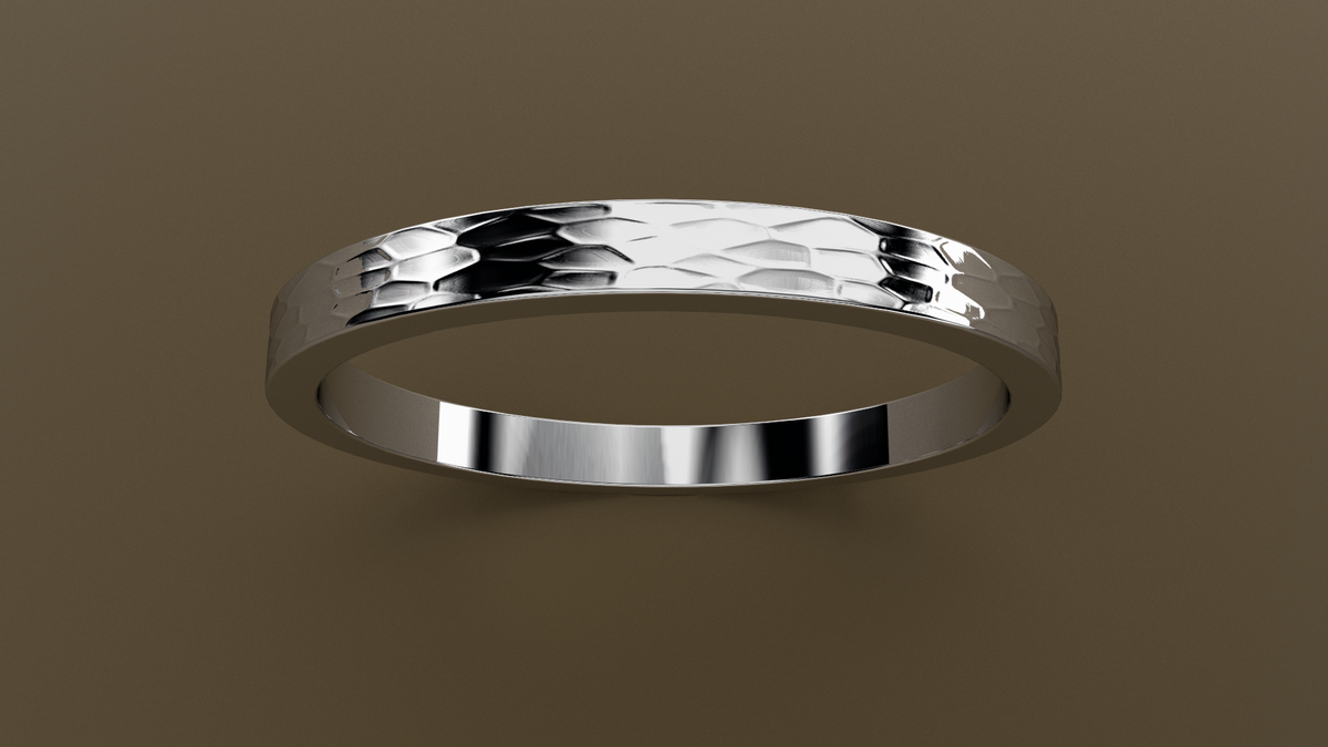 Hammered White Gold 2mm Flat Wedding Band