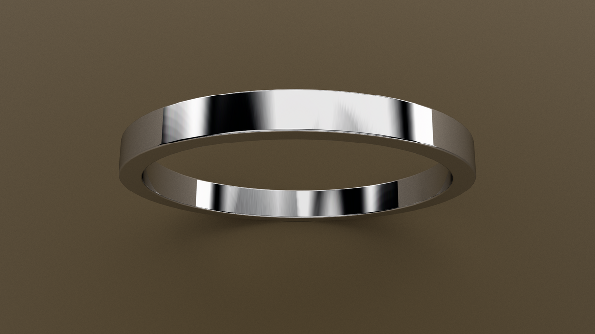 Polished White Gold 2mm Flat Wedding Band